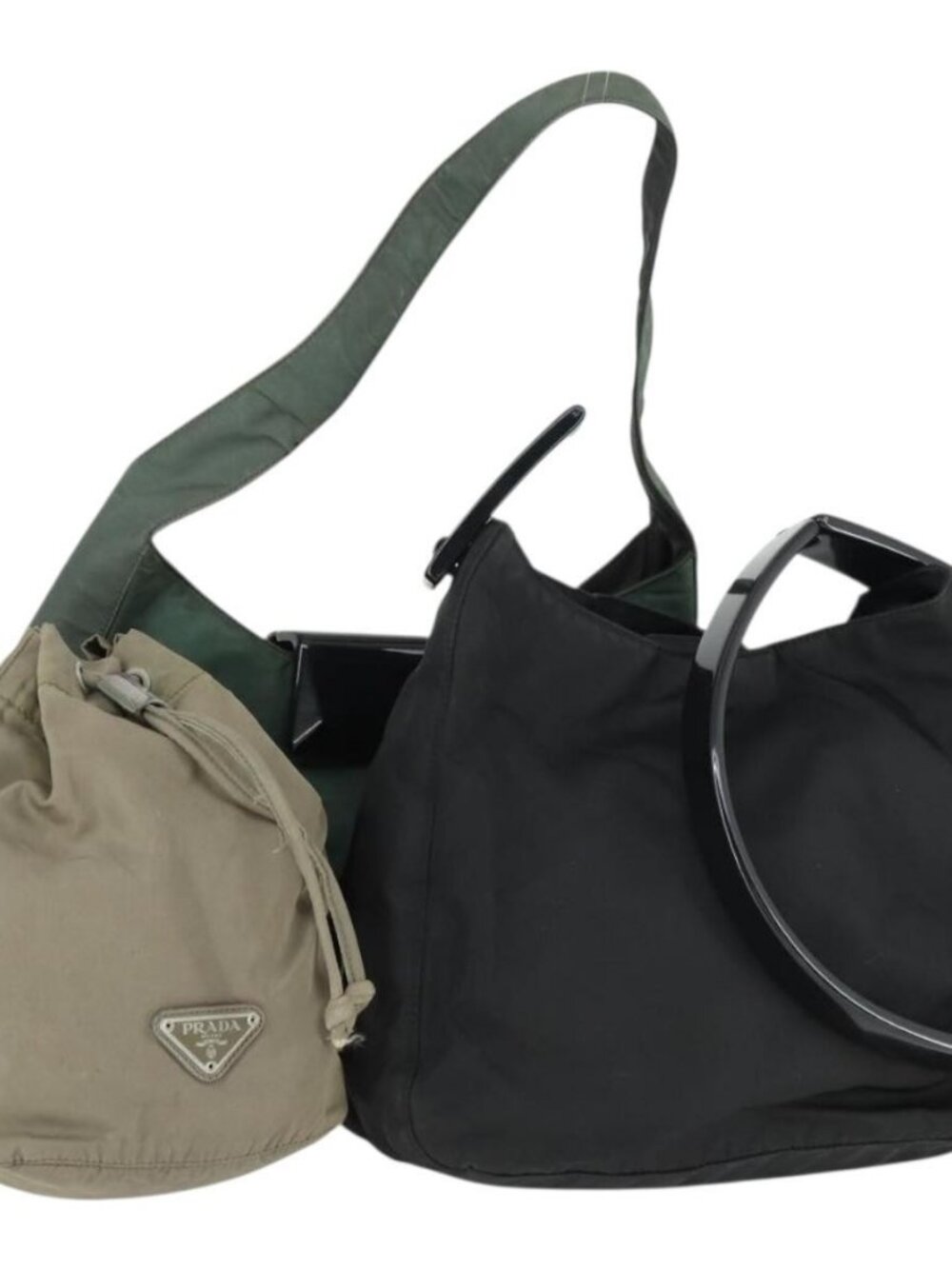 PRADA Bag Nylon 3 Set Black Khaki Auth 160751